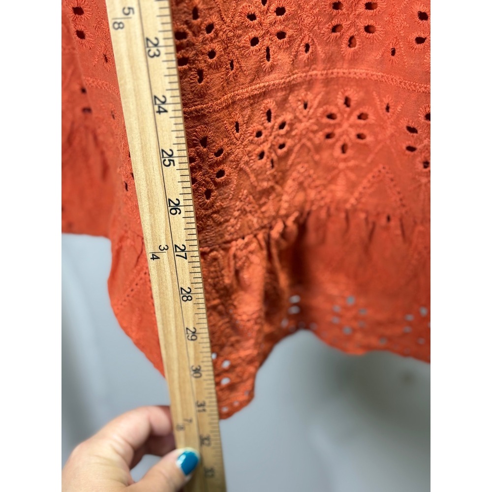 PRETTYGARDEN Women Burnt Orange Cotton‎ Eyelet Puff Sleeve Mini Dress Size M - Picture 5 of 6
